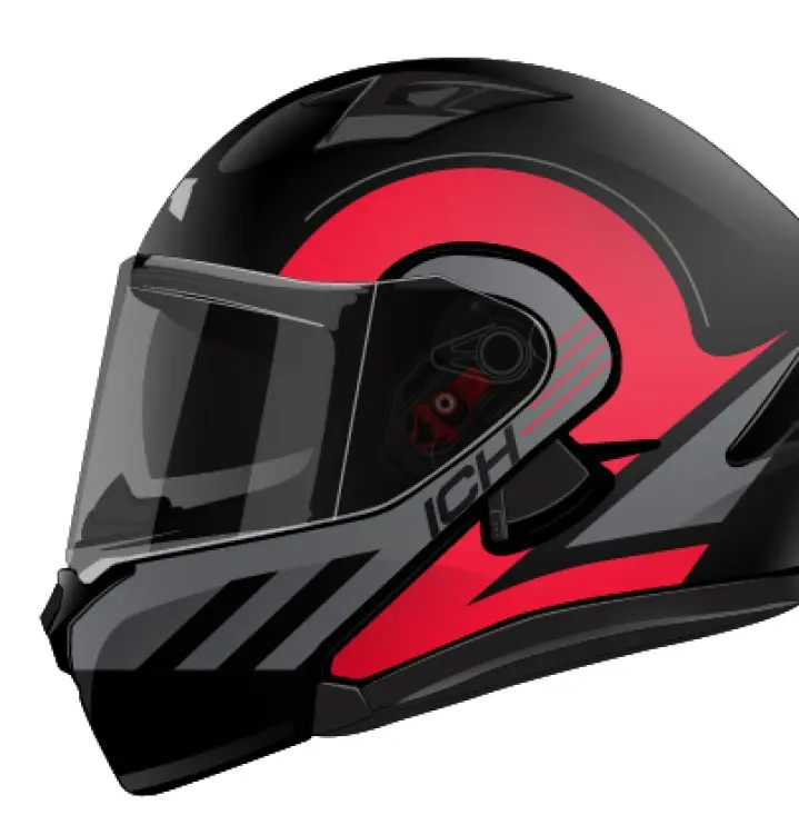 CASCO ABATIBLE ICH 3130 XTREME NEGRO ROJO BRILLO XL